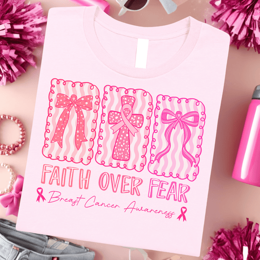FestiviTees Women - Apparel - Shirts - T-Shirts Faith Over Fear Breast Cancer Graphic Tee