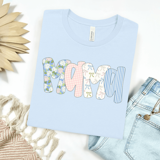 FestiviTees Women - Apparel - Shirts - T-Shirts Floral & Bows Mama Bubble Letters Graphic Tee