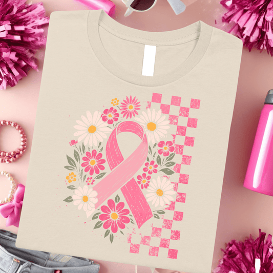 FestiviTees Women - Apparel - Shirts - T-Shirts Floral Breast Cancer Ribbon Graphic Tee