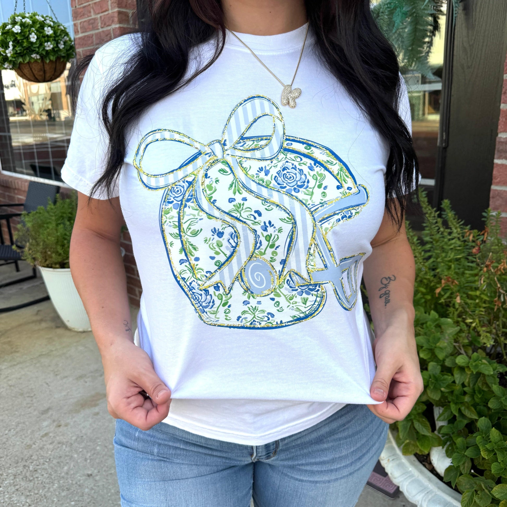 FestiviTees Women - Apparel - Shirts - T-Shirts Floral Football Helmet Graphic Tee