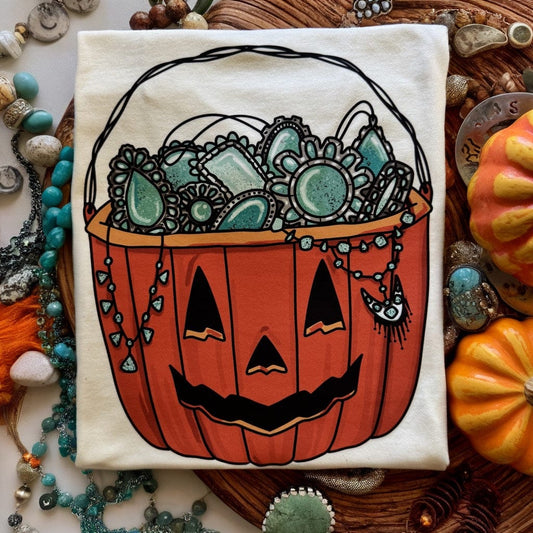 FestiviTees Women - Apparel - Shirts - T-Shirts Gemstone Jack O Lantern Graphic Tee