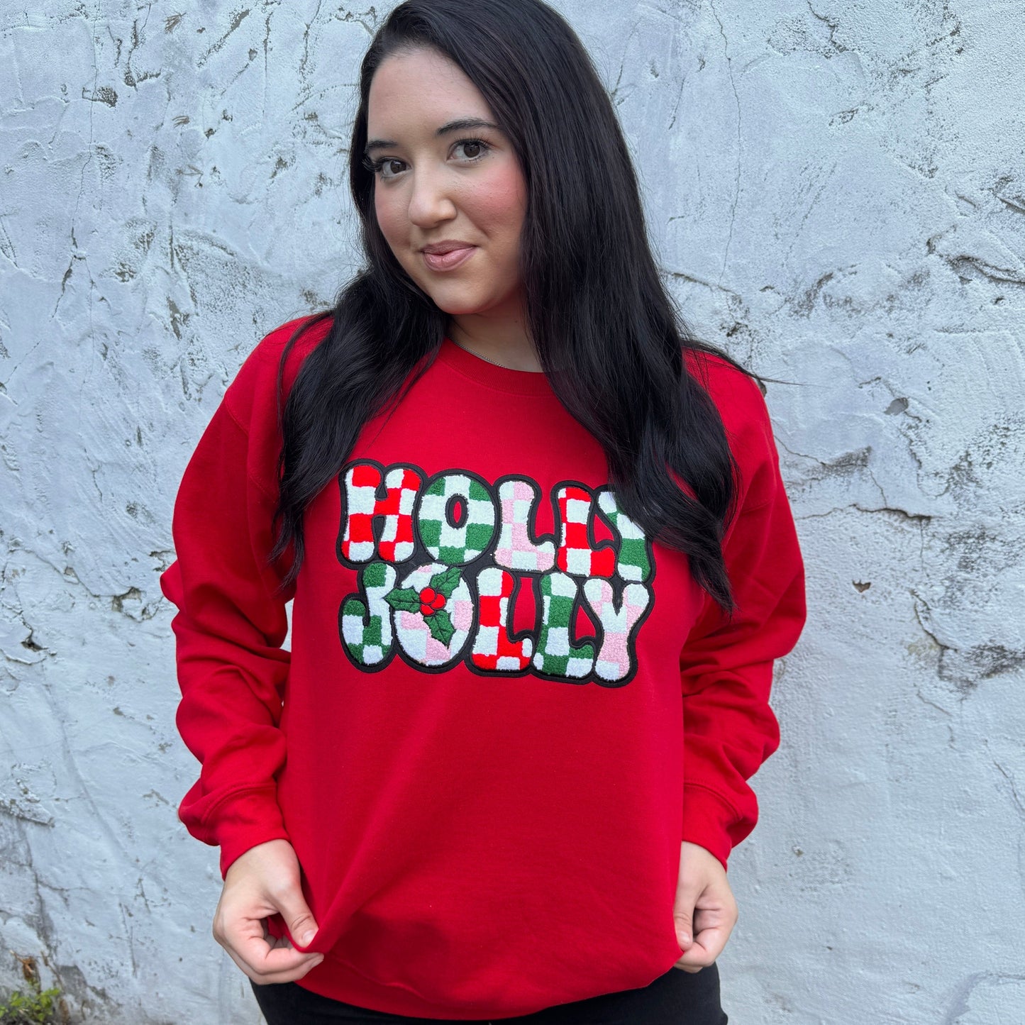 FestiviTees Women - Apparel - Shirts - T-Shirts Holly Jolly Patch Graphic Crewneck