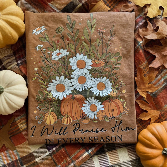 FestiviTees Women - Apparel - Shirts - T-Shirts I Will Praise Him Floral Pumpkin Graphic Tee