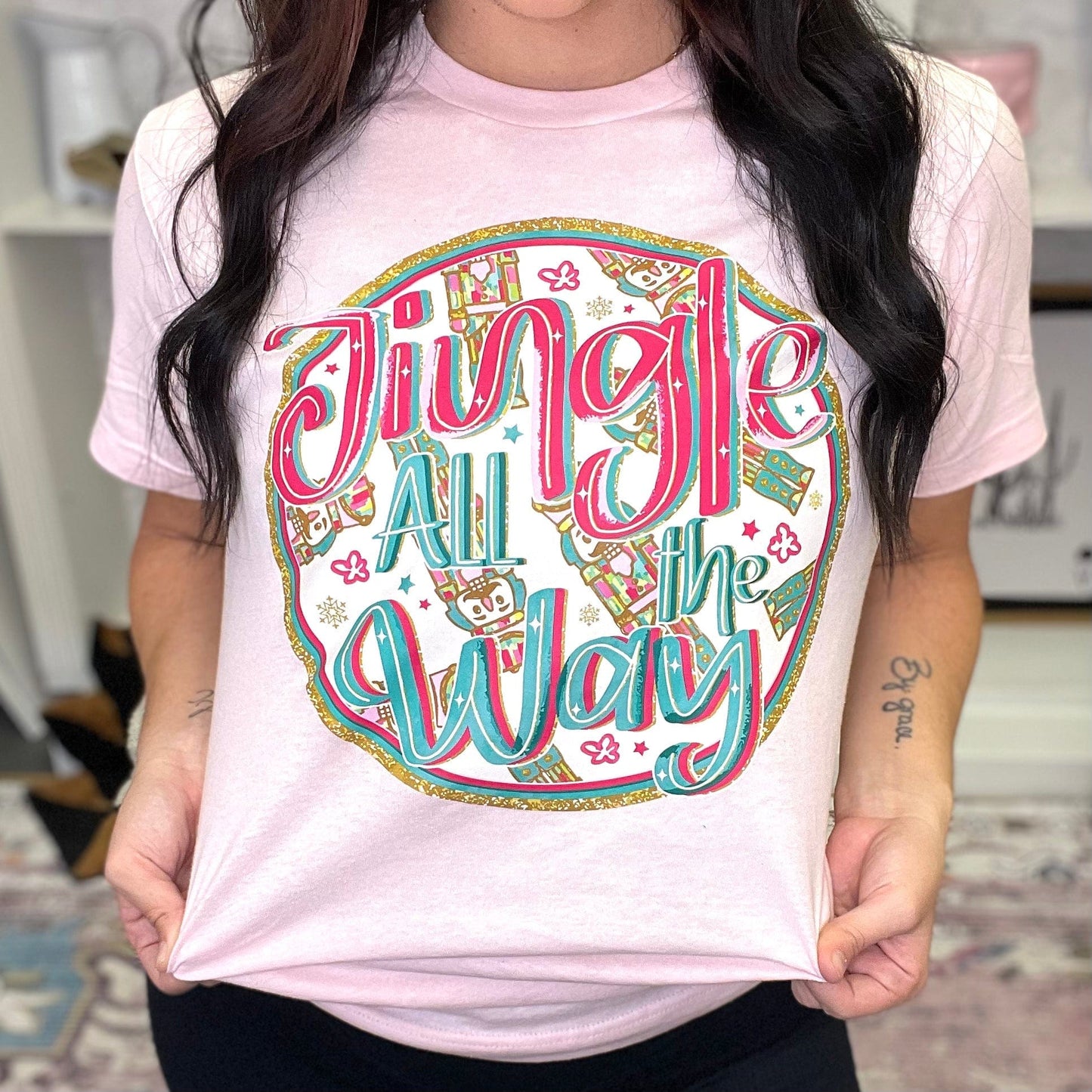 FestiviTees Women - Apparel - Shirts - T-Shirts Jingle All The Way Circle Graphic Tee
