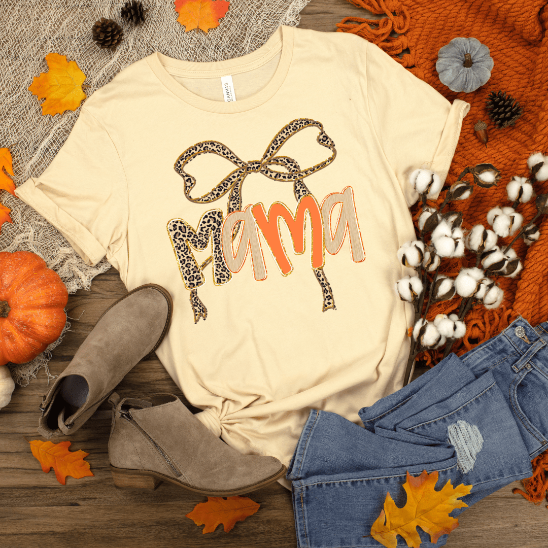 FestiviTees Women - Apparel - Shirts - T-Shirts Mama Leopard Bow Graphic Tee