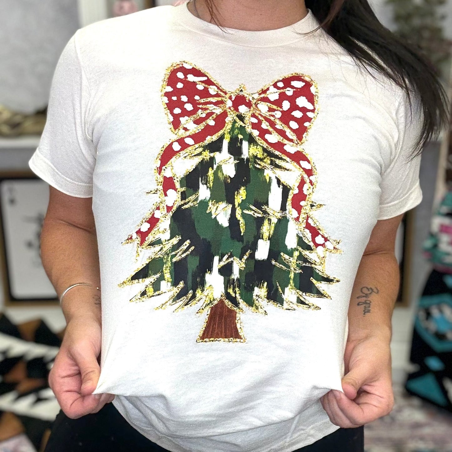 FestiviTees Women - Apparel - Shirts - T-Shirts Paint Stroke Christmas Tree Graphic Tee