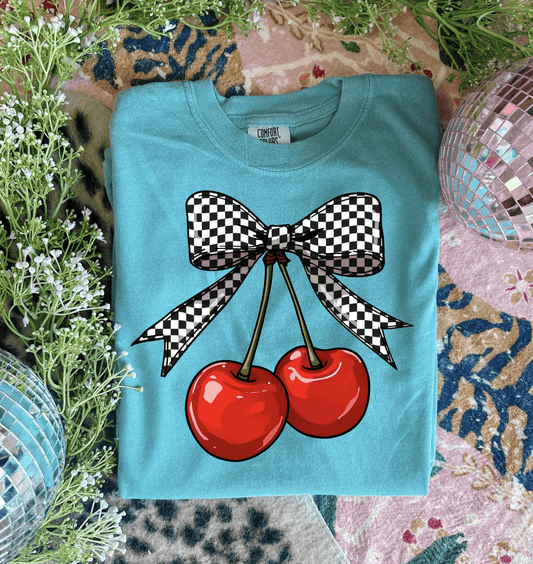 FestiviTees Women - Apparel - Shirts - T-Shirts Plaid Cherries Graphic Tee