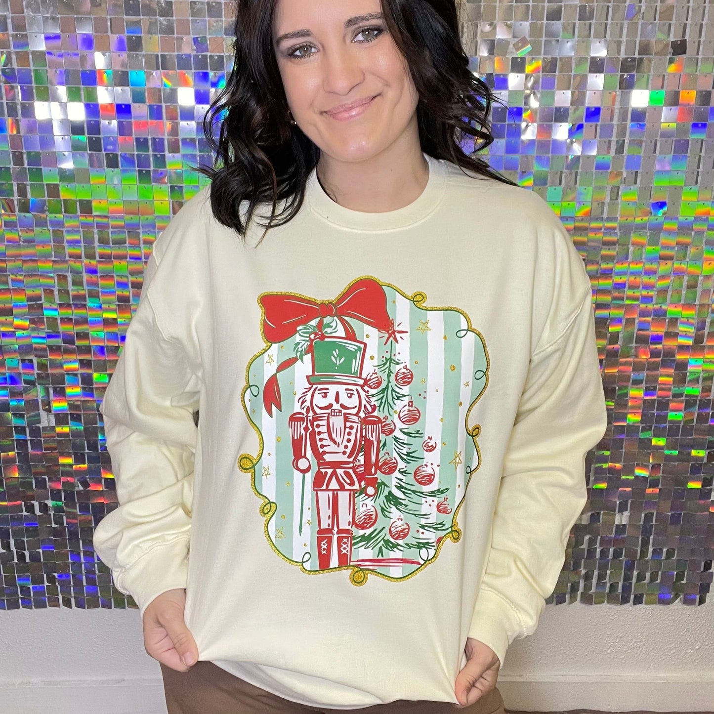 FestiviTees Women - Apparel - Shirts - T-Shirts Preppy Stripped Nutcracker Graphic Crewneck