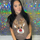 FestiviTees Women - Apparel - Shirts - T-Shirts Reindeer Sequin Faux Patch Graphic Tee