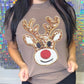 FestiviTees Women - Apparel - Shirts - T-Shirts Reindeer Sequin Faux Patch Graphic Tee
