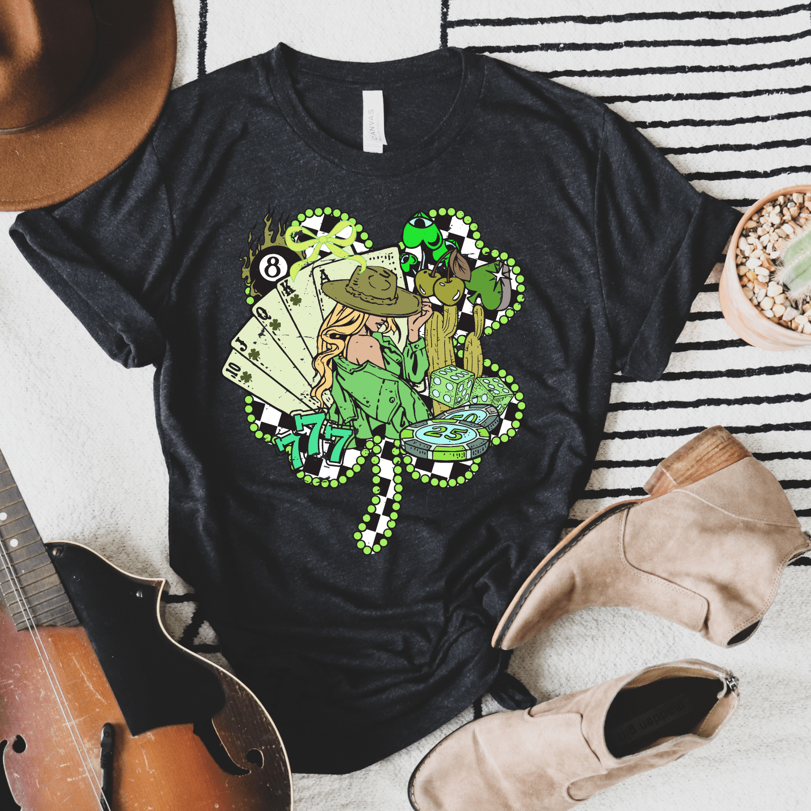 FestiviTees Women - Apparel - Shirts - T-Shirts Shamrock Cards Cowgirl Graphic Tee