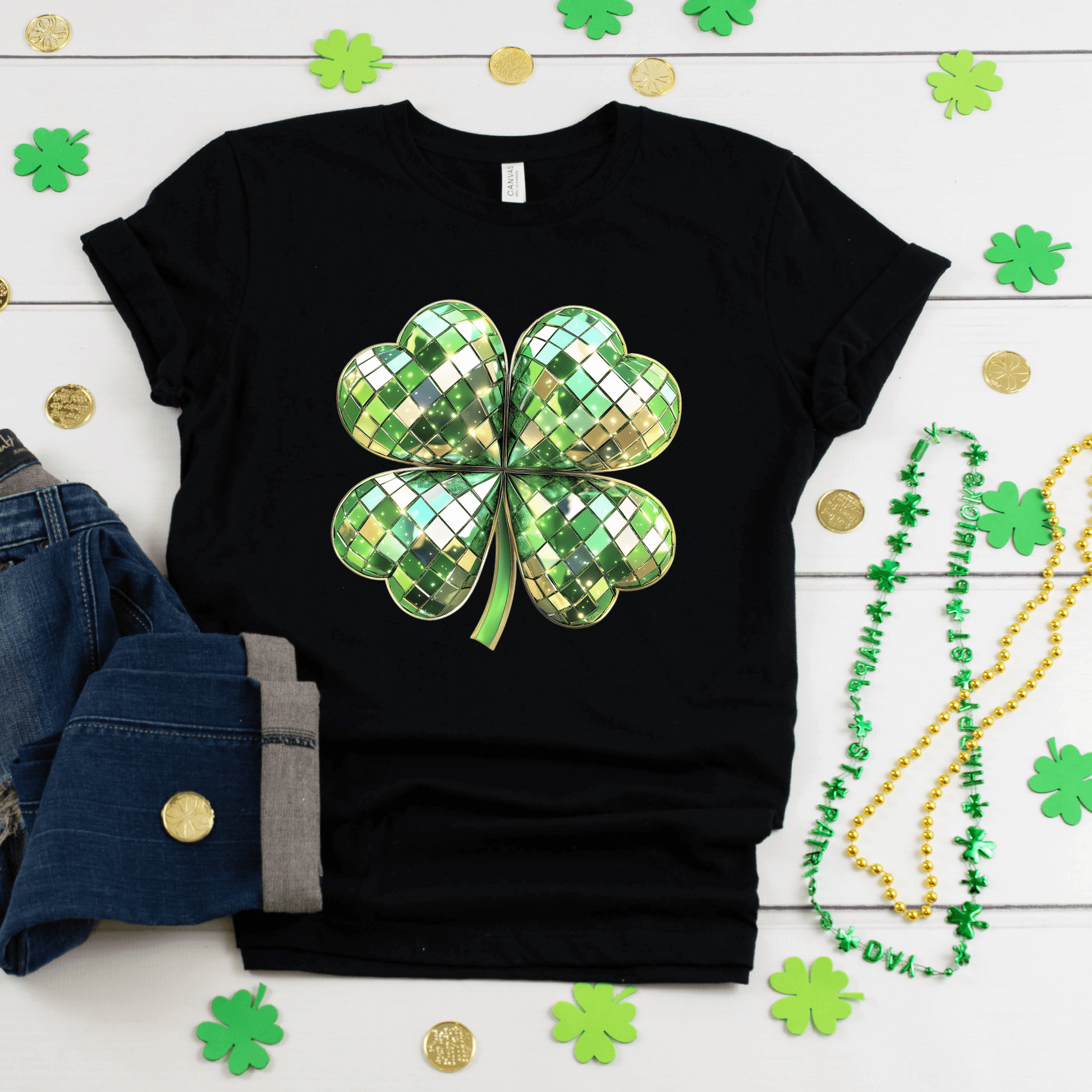 FestiviTees Women - Apparel - Shirts - T-Shirts St Patricks Disco Shamrock Cards Cowgirl Graphic Tee