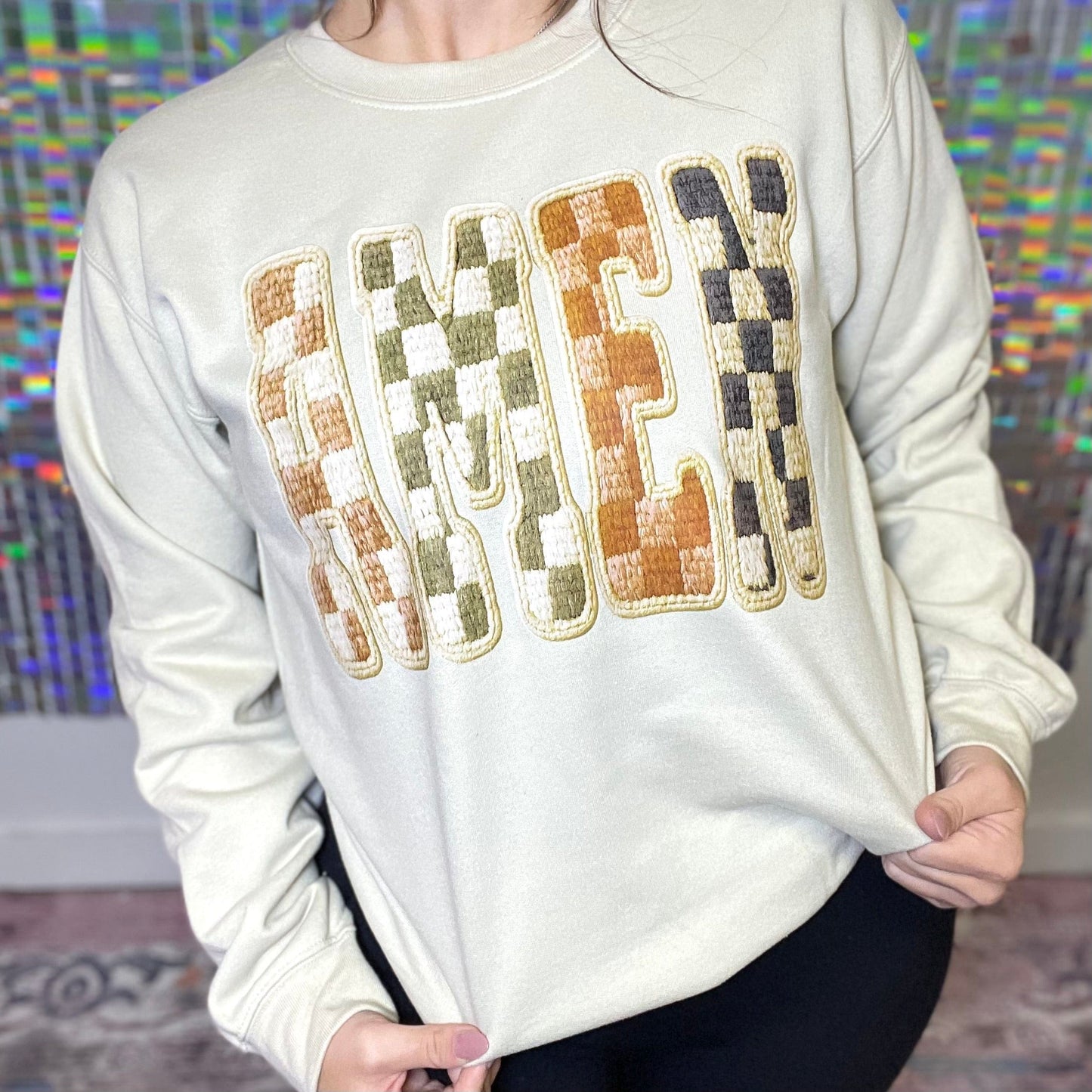 FestiviTees Women - Apparel - Shirts - T-Shirts Stitched Yarn Amen Graphic Crewneck