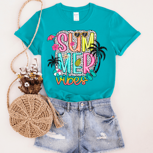 FestiviTees Women - Apparel - Shirts - T-Shirts Summer Vibes Palm Trees Graphic Tee