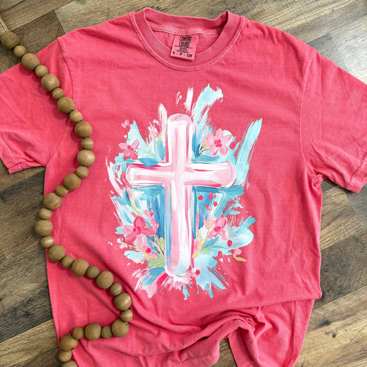 FestiviTees Women - Apparel - Shirts - T-Shirts Watercolor Cross Graphic Tee