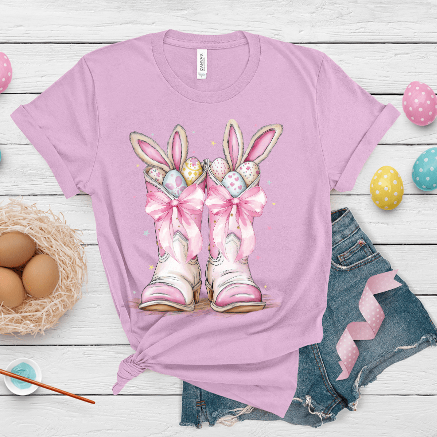 FestiviTees Women - Apparel - Shirts - T-Shirts Western Boots with Bunny Ears Graphic Tee