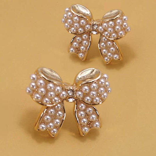 JOSSLYN by Wall to Wall Gold Mini Pearl Ribbon Gold earrings