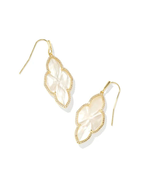 Kendra Scott Women - Accessories - Earrings Abbie Gold Pave Frame Drop Earrings in Ivory Mother-of-Pearl | Kendra Scott