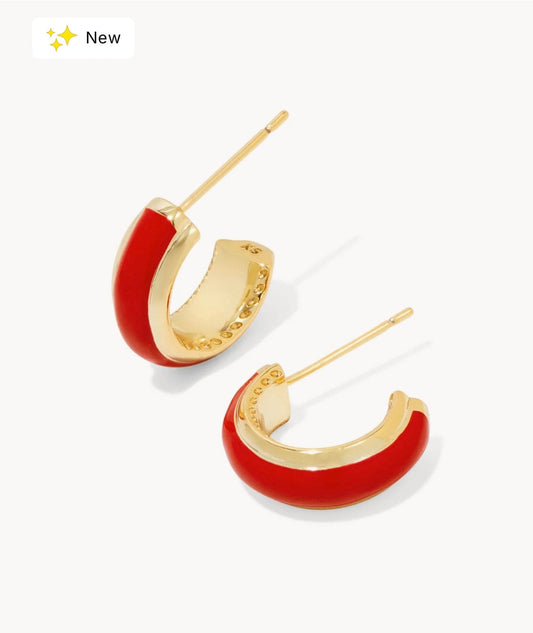 Kendra Scott Women - Accessories - Earrings Ainsley Huggie EAR Gold Red Enamel | Kendra Scott