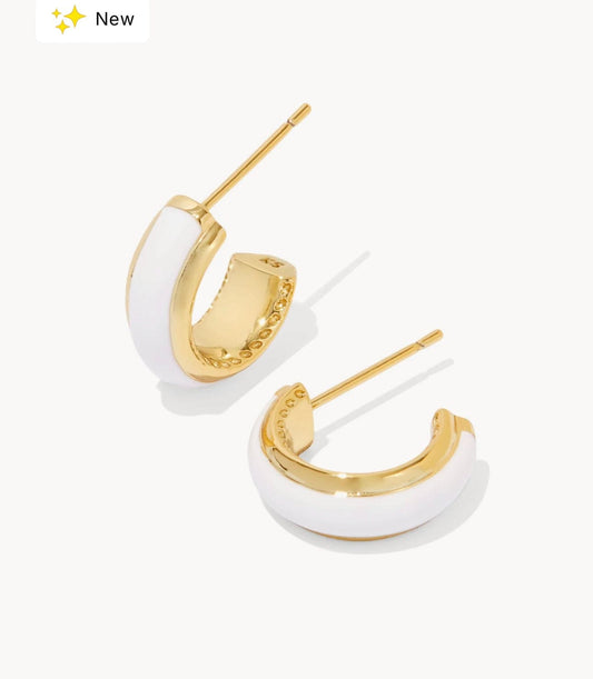 Kendra Scott Women - Accessories - Earrings Ainsley Huggie EAR Gold White Enamel | Kendra Scott