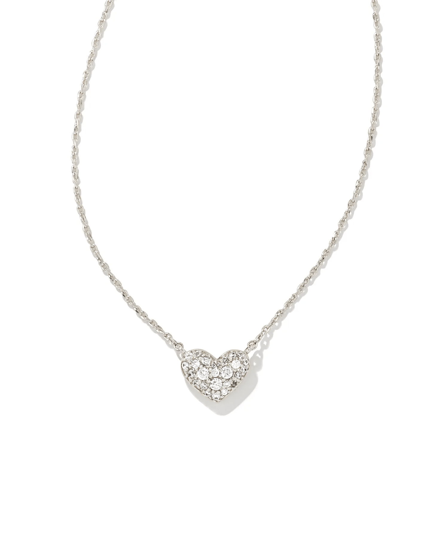 Kendra Scott Women - Accessories - Earrings Ari Silver Pave Crystal Heart Necklace in White Crystal | Kendra Scott