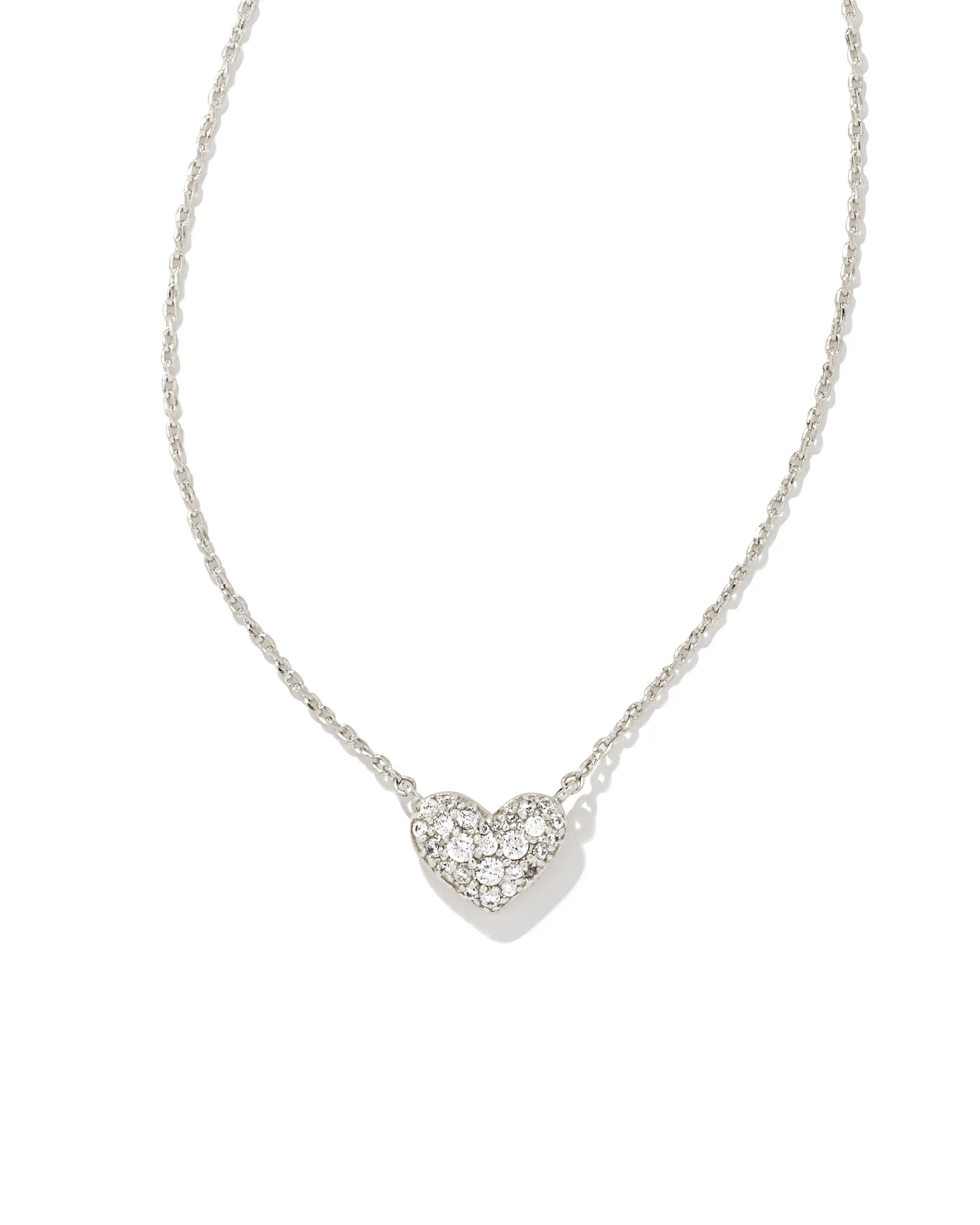 Kendra Scott Women - Accessories - Earrings Ari Silver Pave Crystal Heart Necklace in White Crystal | Kendra Scott