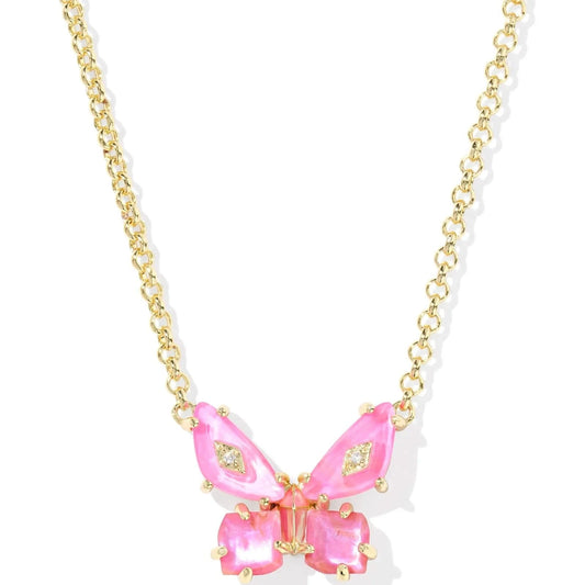 Kendra Scott Women - Accessories - Earrings Bianca Butterfly Gold Short Pendant Necklace Pink Mix| Kendra Scott