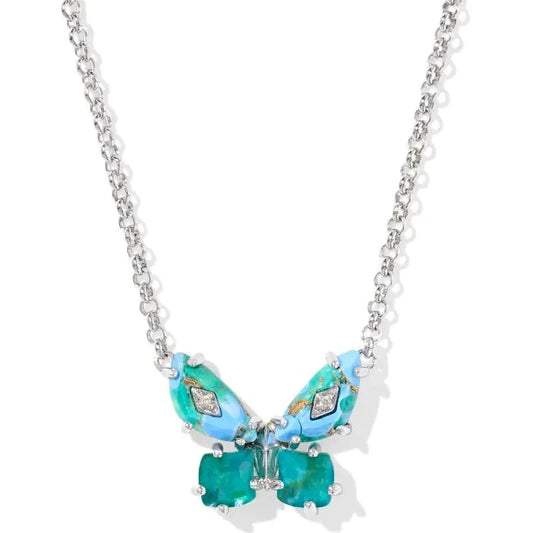 Kendra Scott Women - Accessories - Earrings Bianca Butterfly Silver Short Pendant Necklace Bright Aqua Mix| Kendra Scott