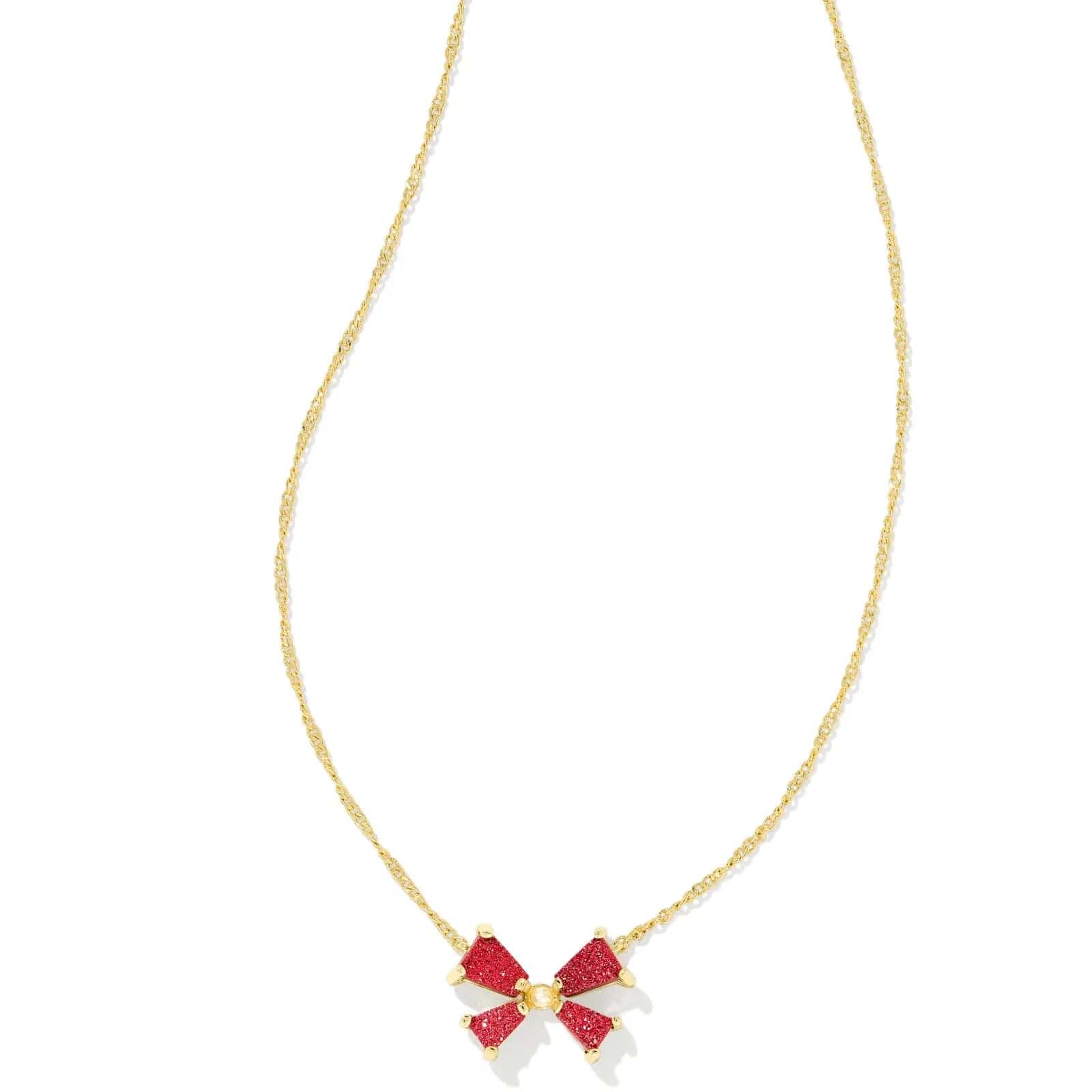 Kendra Scott Women - Accessories - Earrings Blair Gold Bow Small Short Pendant Necklace in Bright Red Drusy | Kendra Scott