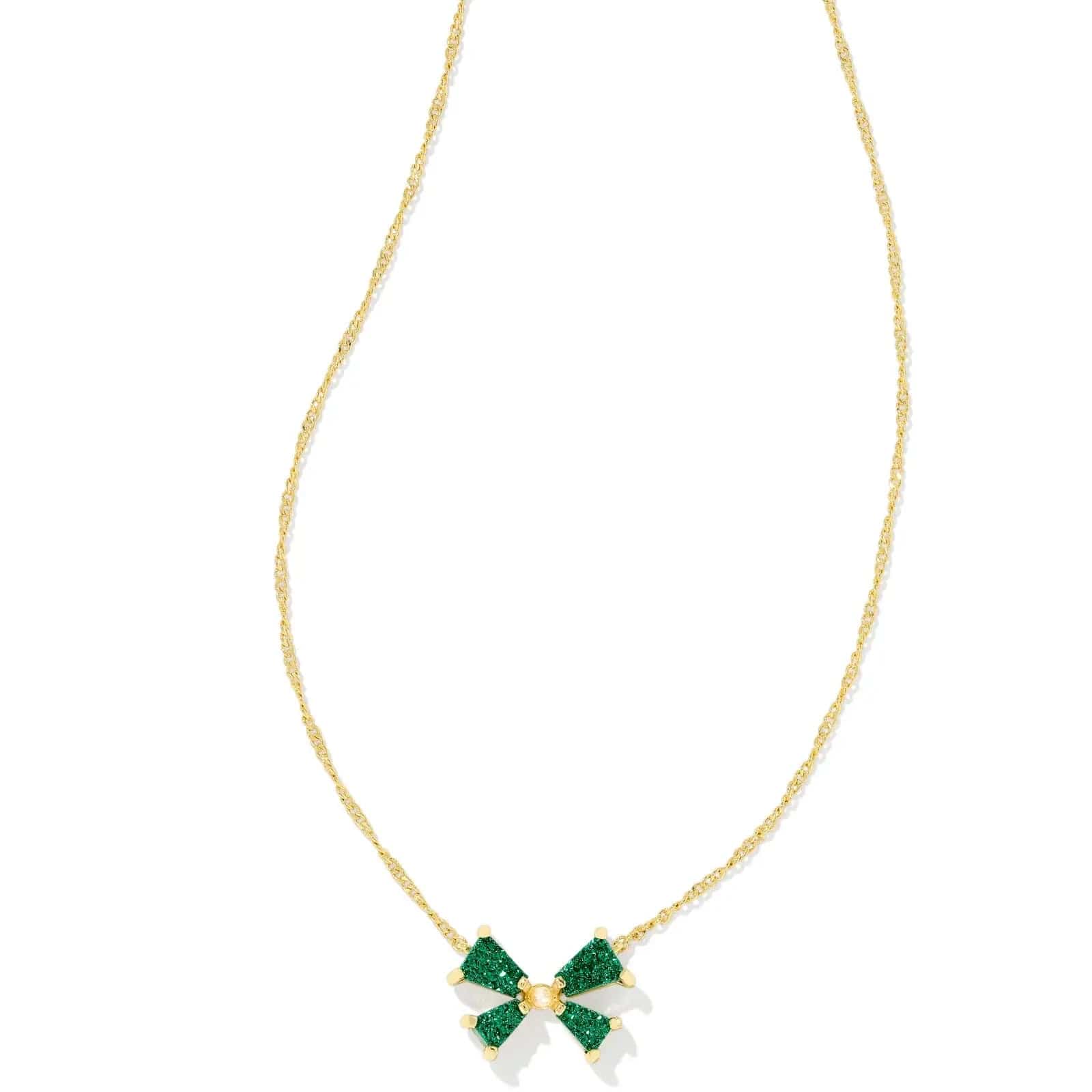 Kendra Scott Women - Accessories - Earrings Blair Gold Bow Small Short Pendant Necklace in Emerald Drusy | Kendra Scott