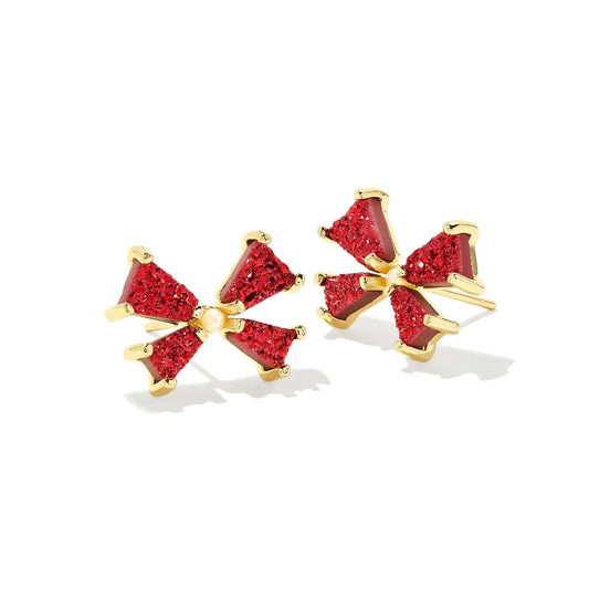 Kendra Scott Women - Accessories - Earrings Blair Gold Bow Small Stud Earrings in Bright Red Drusy | Kendra Scott