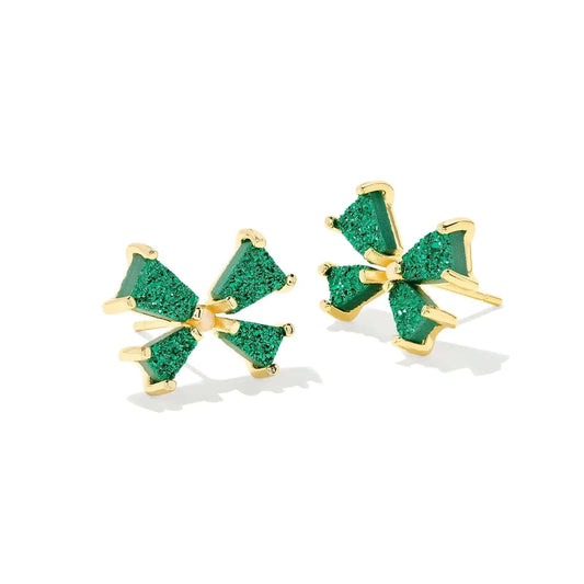 Kendra Scott Women - Accessories - Earrings Blair Gold Bow Small Stud Earrings in Emerald Drusy | Kendra Scott