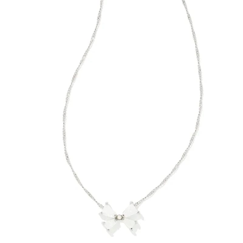 Kendra Scott Women - Accessories - Earrings Blair Silver Bow Small Short Pendant Necklace in Iridescent Drusy | Kendra Scott