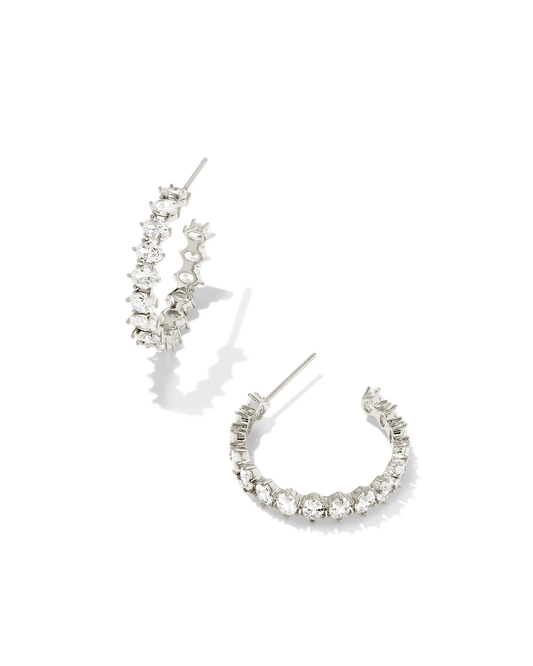 Kendra Scott Women - Accessories - Earrings Cailin Silver Crystal Hoop Earrings in White Crystal | Kendra Scott