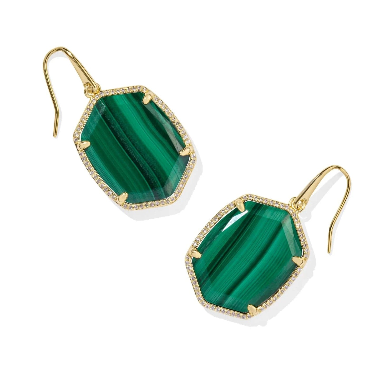 Kendra Scott Women - Accessories - Earrings Daphne Gold Pave Frame Drop Earrings in Green Malachite  | Kendra Scott