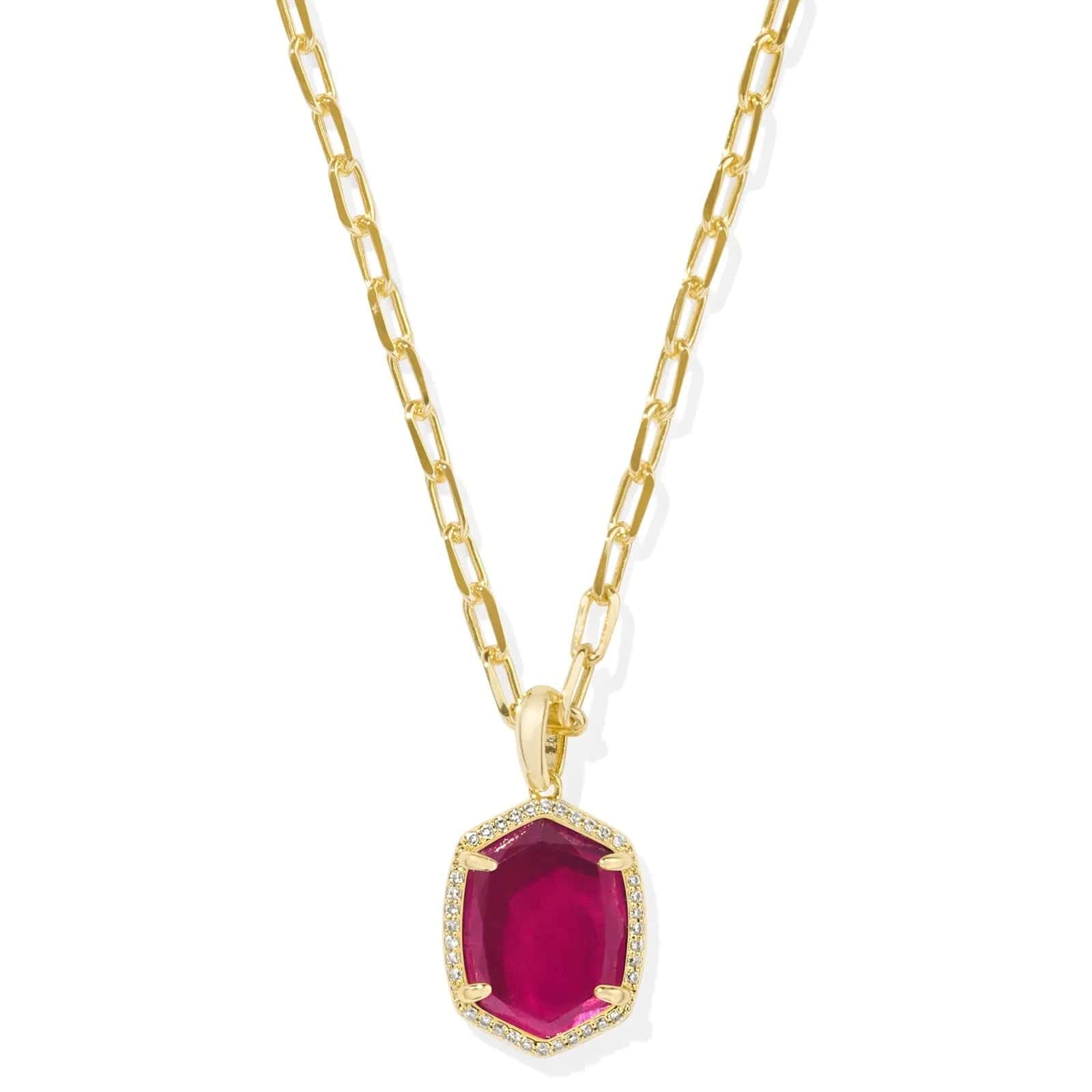 Kendra Scott Women - Accessories - Earrings Daphne Gold Pave Frame Short Pendant Necklace in Berry Mica | Kendra Scott