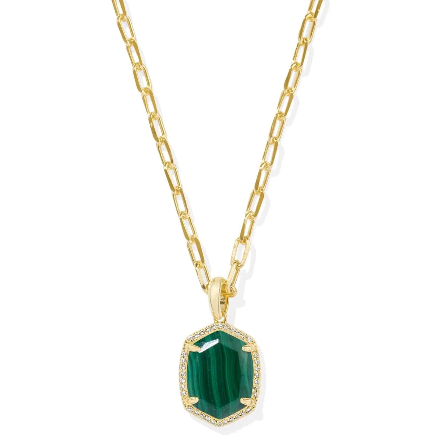 Kendra Scott Women - Accessories - Earrings Daphne Gold Pave Frame Short Pendant Necklace in Green  | Kendra Scott