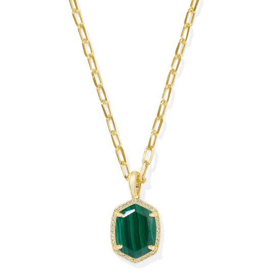 Kendra Scott Women - Accessories - Earrings Daphne Gold Pave Frame Short Pendant Necklace in Green  | Kendra Scott