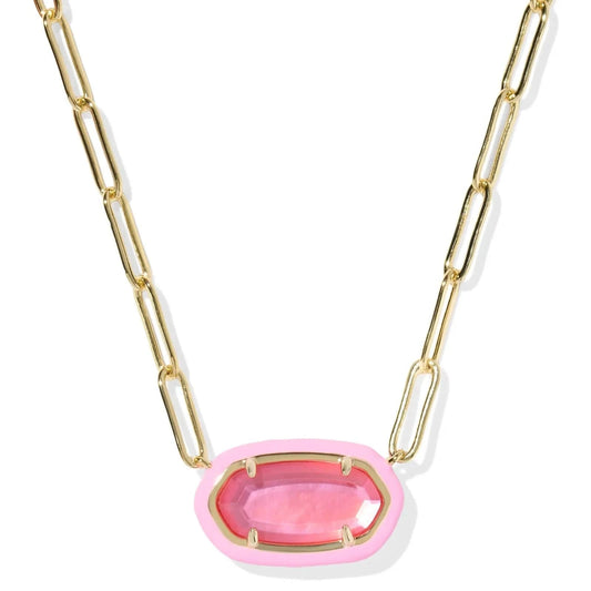 Kendra Scott Women - Accessories - Earrings Elisa Enamel Frame Gold Bright Pink Illusion Paperclip Necklace| Kendra Scott