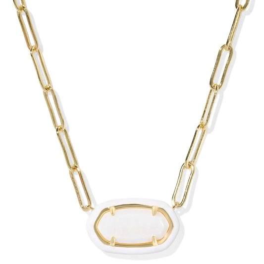 Kendra Scott Women - Accessories - Earrings Elisa Enamel Frame Gold White Paperclip Necklace| Kendra Scott