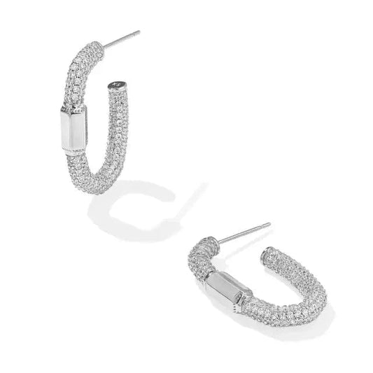 Kendra Scott Women - Accessories - Earrings Emery Silver Hoop Earrings in White Crystal | Kendra Scott