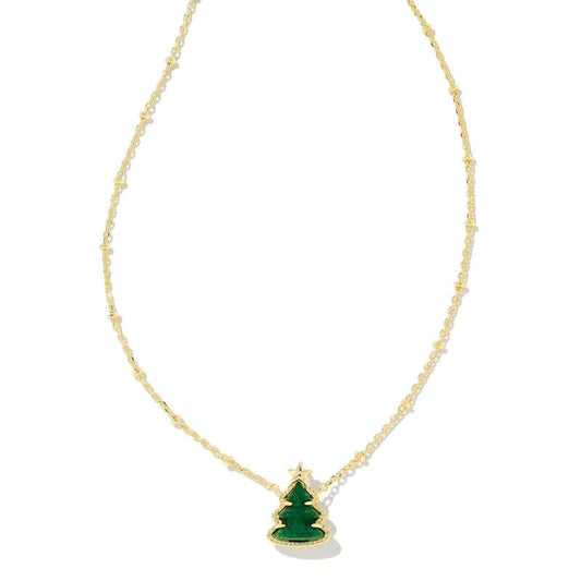 Kendra Scott Women - Accessories - Earrings Holiday Tree Gold Short Pendant Necklace in Green Quartzite | Kendra Scott