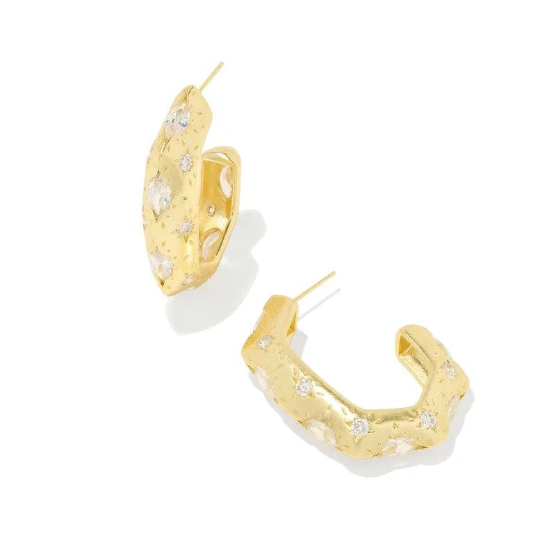 Kendra Scott Women - Accessories - Earrings Holland Gold Hoop Earrings in White Crystal | Kendra Scott