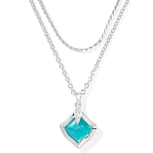 Kendra Scott Women - Accessories - Earrings Joelle Silver Multi Strand Necklace Silver Bright Aqua Ilusion| Kendra Scott