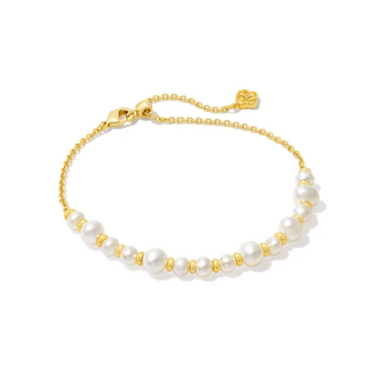 Kendra Scott Women - Accessories - Earrings Jovie Gold Beaded Delicate Chain Bracelet in White Pearl | Kendra Scott