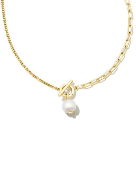 Kendra Scott Women - Accessories - Earrings Leighton Convertible Gold Pearl Chain Necklace in White Pearl | Kendra Scott
