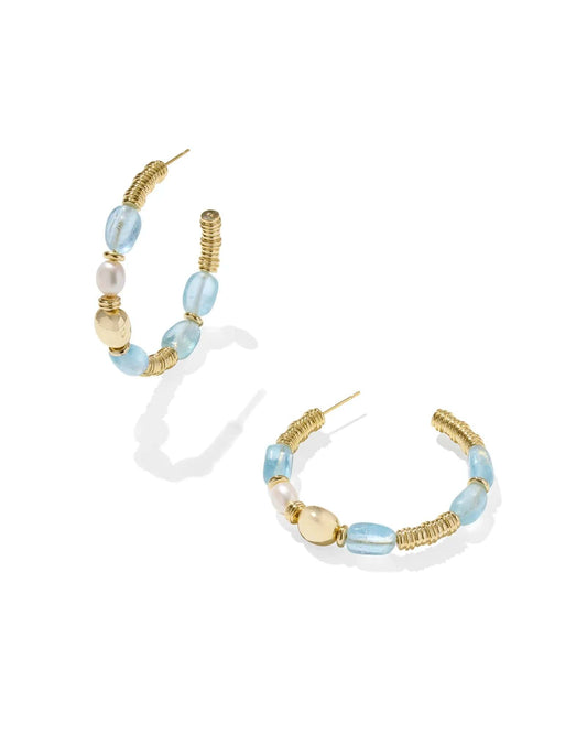 Kendra Scott Women - Accessories - Earrings MELODY BEADED HOOP EARRINGS GOLD AQUAMARINE | Kendra Scott