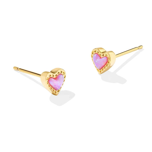 Kendra Scott Women - Accessories - Earrings Mini Ari Heart Gold Stud Earrings in Bubblegum Pink  | Kendra Scott