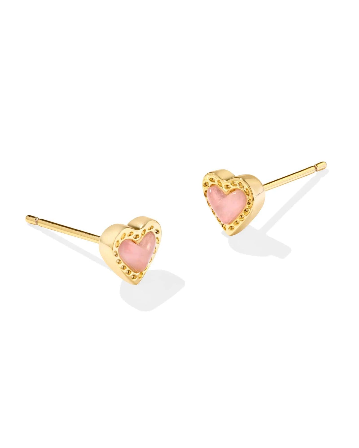 Kendra Scott Women - Accessories - Earrings Mini Ari Heart Gold Stud Earrings in Rose Quartz  | Kendra Scott