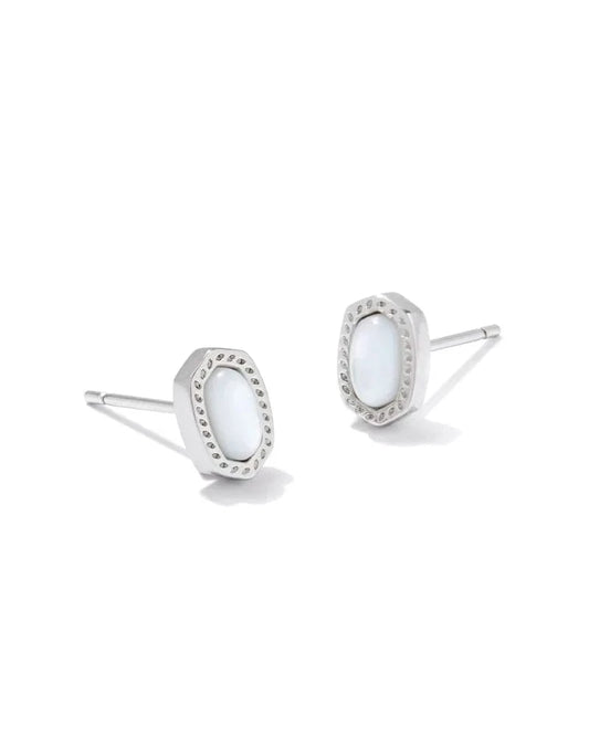 Kendra Scott Women - Accessories - Earrings Mini Ellie Rhodium Stud Earrings in Ivory Mother Of Pearl | Kendra Scott